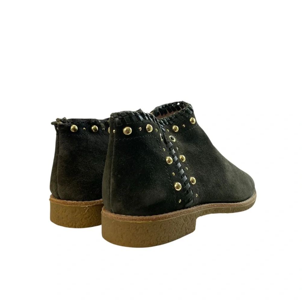 Kate Spade Festival Suede Leather Green Moss Ankle Booties‎ 8 Zip Studded Fringe